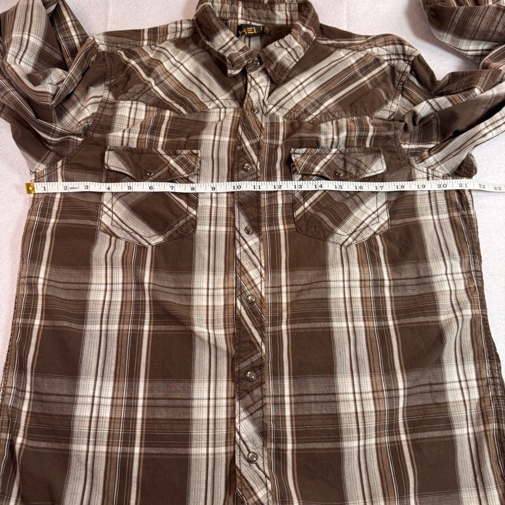 Helix Mens Brown Plaid Western Pearl Snap Shirt Long Sleeve‎ Cotton Large - Picture 9 of 16